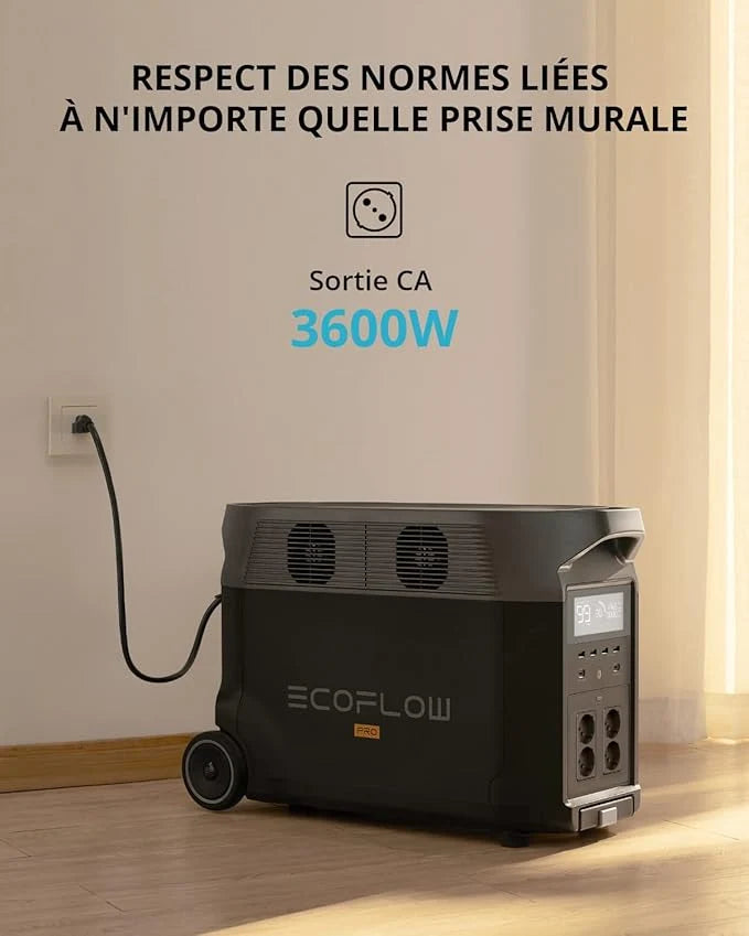 Générateur d'énergie portable Ef Ecoflow Delta Pro Batterie pour la maison extensible 3,6 kWh - 25 kWh, grande sortie CA 3600 W, générateur solaire d'énergie de secours pour les logements, voyages
