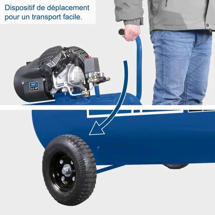 Compresseur d'air horizontal Scheppach HC120DC – 100 L – 2 200 W – 10 bar – 3 CV