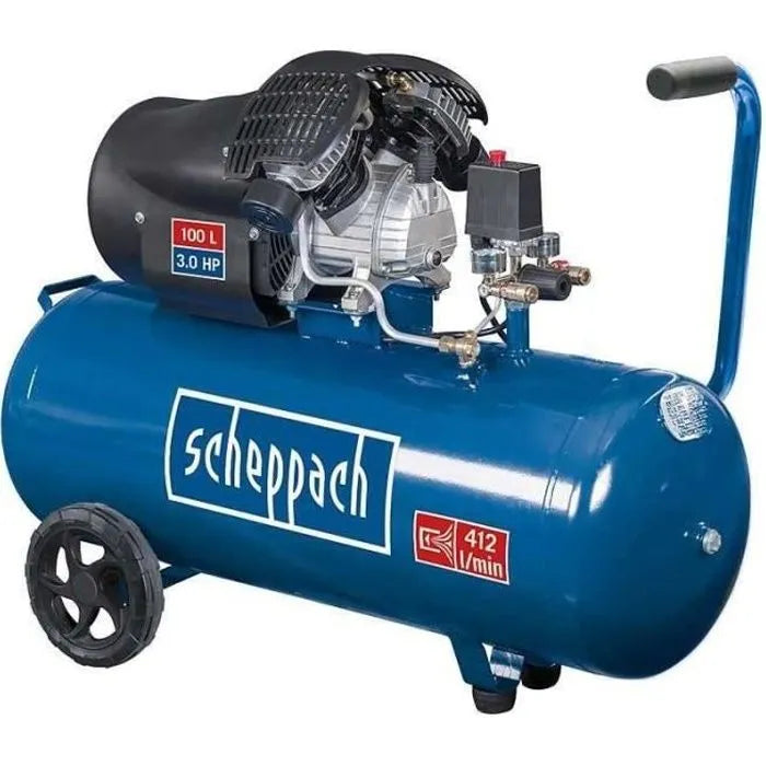 Compresseur d'air horizontal Scheppach HC120DC – 100 L – 2 200 W – 10 bar – 3 CV