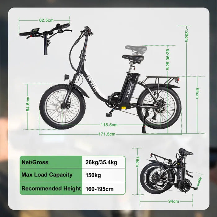 AVDLEU A21 – Vélo Électrique Pliable 20″-Moteur 250W