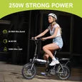 AVDLEU – Vélo Électrique Pliable 16" – Moteur 250W – Batterie Amovible 36V 11,4Ah – Autonomie jusqu'à 80 km – Noir