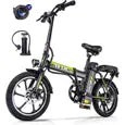 AVDLEU A10 – Vélo Électrique Pliable 16" – Moteur 250 W – Batterie Amovible 36 V 11,4 Ah – Autonomie jusqu'à 80 km