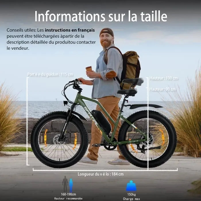 SPATIAL V￩lo ￉lectrique 26"*4 Vert - Moteur 1000W - Batterie 48V 13Ah- Autonomie 110km - VTT Ville E-Bike
