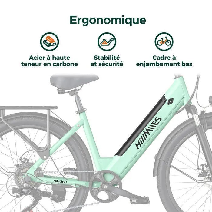 HILLMILES MileCity 1 – Vélo Électrique 26" – 250 W – Batterie 36 V 13 Ah – Jusqu’à 100 km