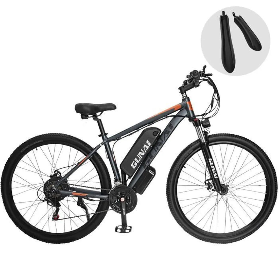 GUNAI GN29 – VTT Électrique 29″ – 750 W – Batterie 48 V 15 Ah – 21 Vitesses – Gris