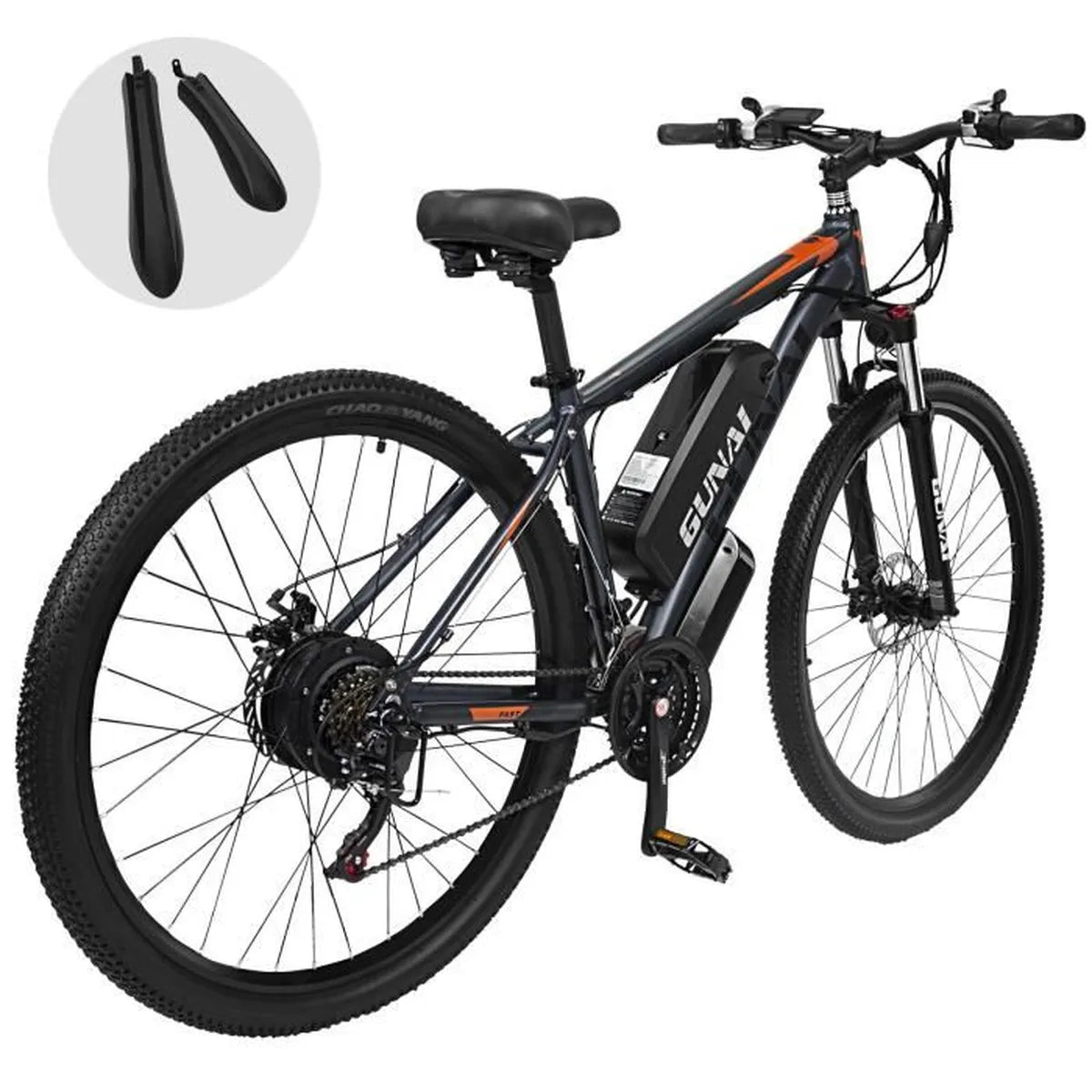 GUNAI GN29 – VTT Électrique 29″ – 750 W – Batterie 48 V 15 Ah – 21 Vitesses – Gris