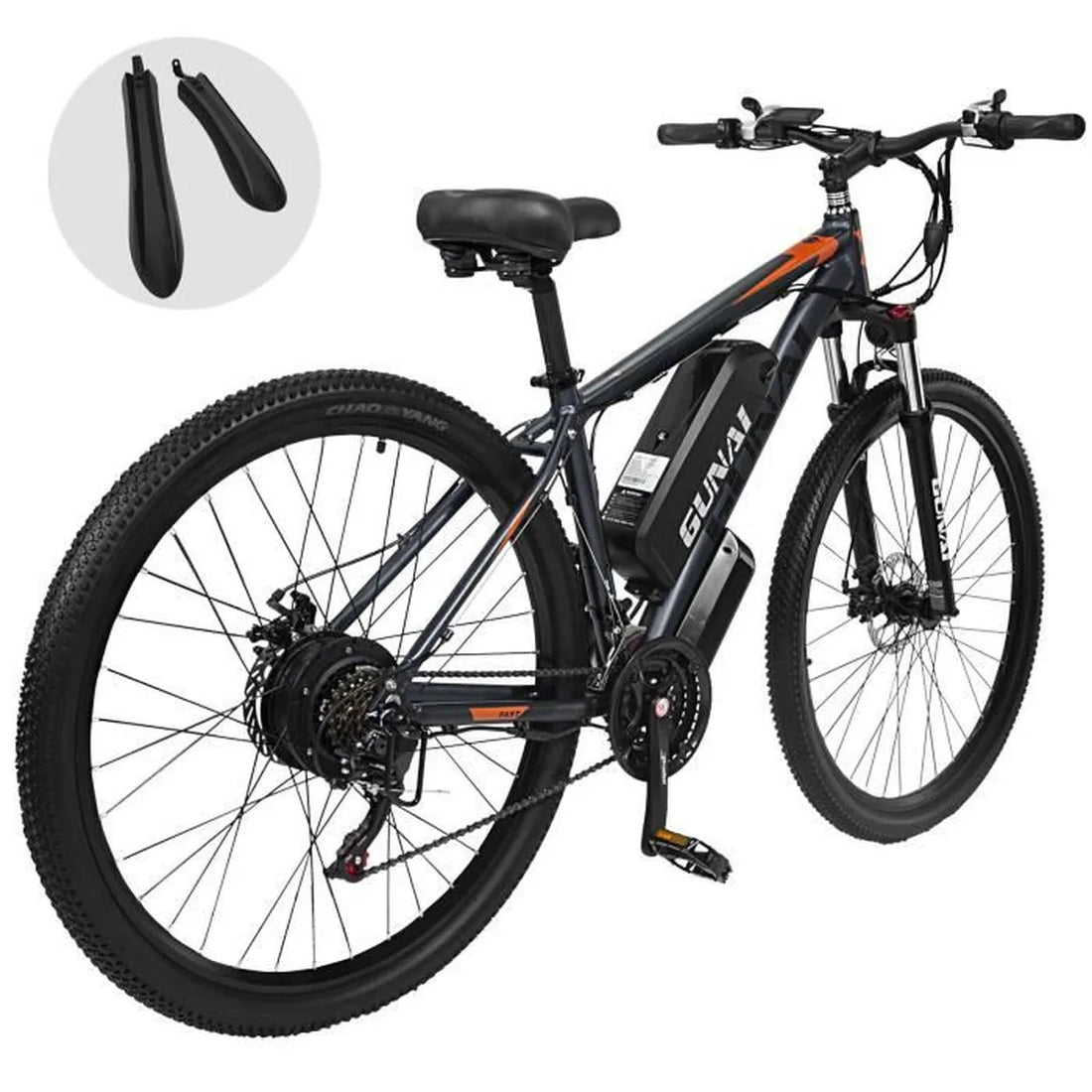 GUNAI GN29 – VTT Électrique 29″ – 750 W – Batterie 48 V 15 Ah – 21 Vitesses – Gris