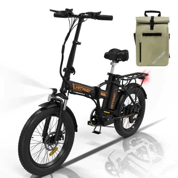 HITWAY BK11 – Vélo Électrique Pliable 20" Fat Bike Noir &amp; Orange – Batterie Amovible 36V 11,2Ah