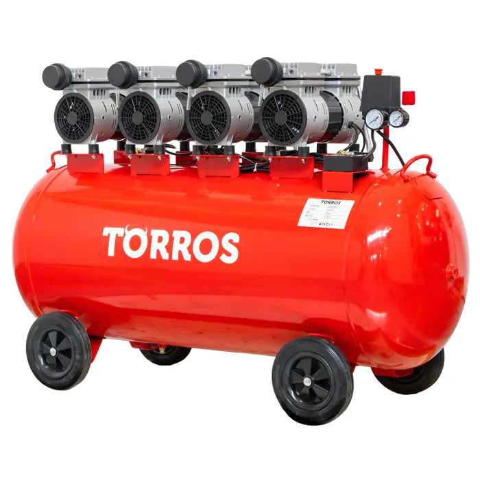 Compresseur silencieux sans huile cuve 200 L 3 kW / 4 Ch 560 L/min 10 bar 81 dB(A) 230V Torros TC2004010MS
